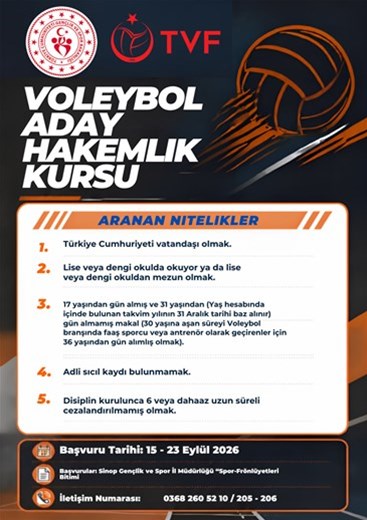 VOLEYBOL ADAY HAKEMLİK KURSU AÇILIYOR.